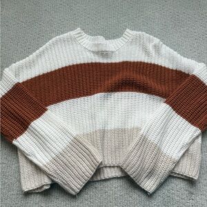 moon & madison Striped Knit Sweater - White, Brown, and Cream
